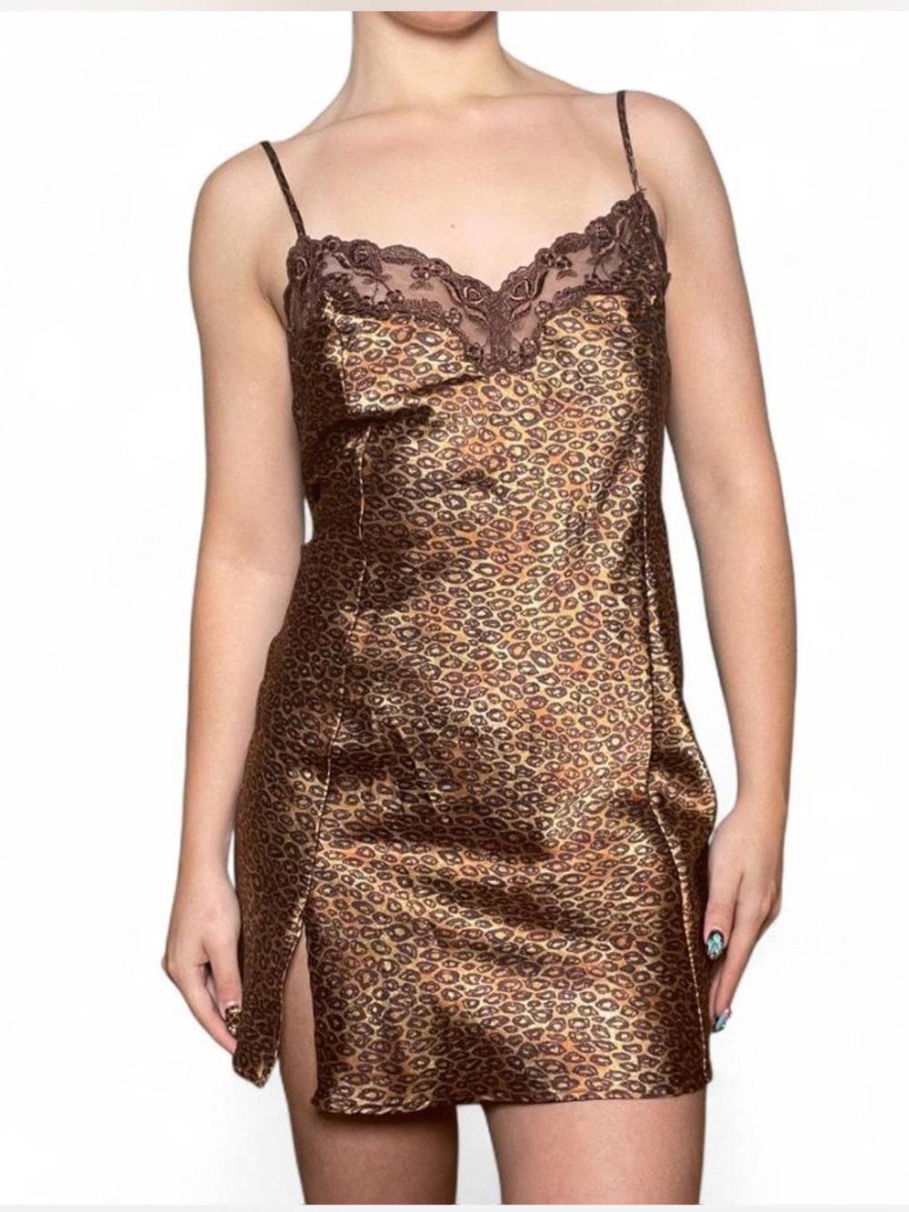Victoria's Secret Leopard Satin Lace-Trim Chemise - Brown